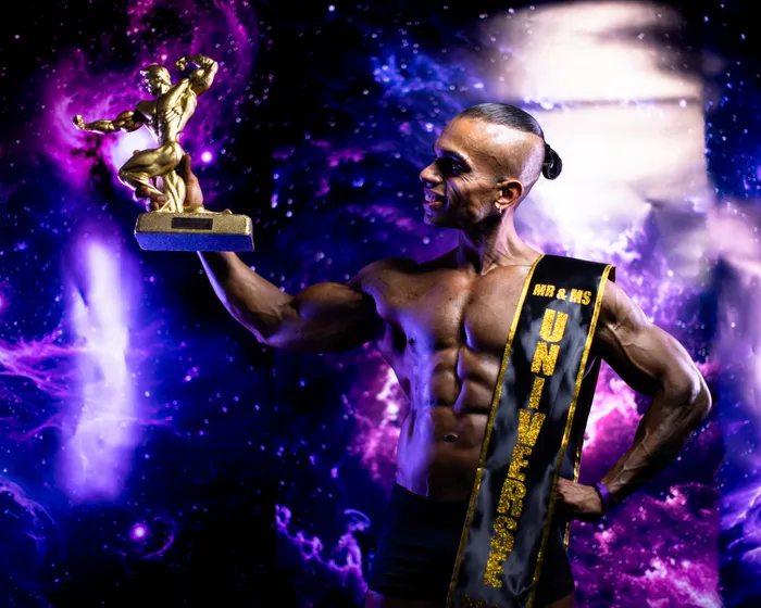 The Mr Universe Fitness Model championship trophy